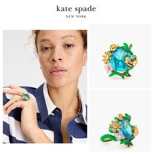 NWT Kate Spade ♠️ GARDEN FRIENDS 12-K Gold Plated CZ/Glass/Enamel & Acetate Ring